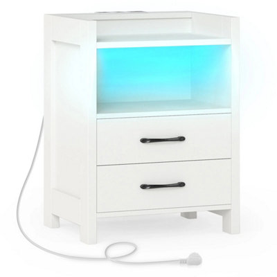  - Led Bedside Table W/ 2 Drawers & Open Shelf-White