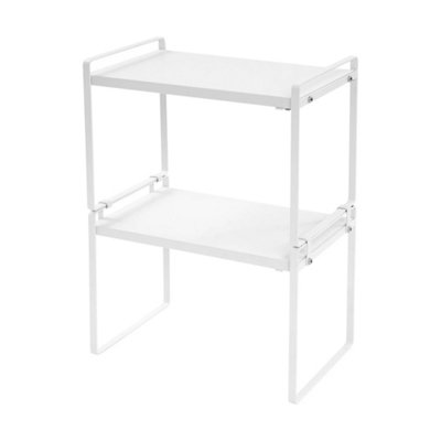  - 2-Tier Expandable Microwave Corner Shelf White