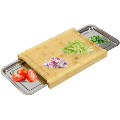  - Bamboo Chopping Board W/ 2 Sliding Steel Trays