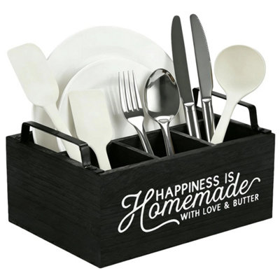  - Black Wooden Kitchen Utensil Storage Rack