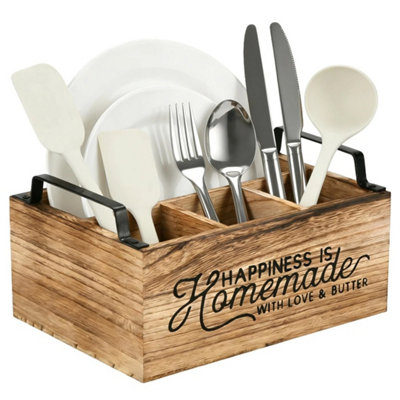  - Brown Wooden Kitchen Utensil Storage Rack