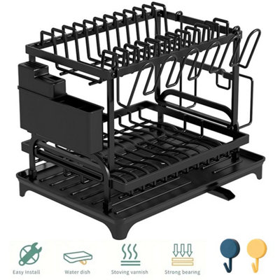  - 2-Tier Dish Drainer For Kitchen Sink With Drip Tray And Cutlery