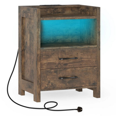  - Led Bedside Table With 2 Drawers & Open Storage Shelf