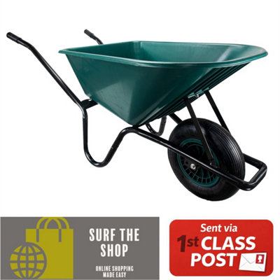 Heavy Duty 100L Green Wheelbarrow 150Kg Plastic Tray from B&Q