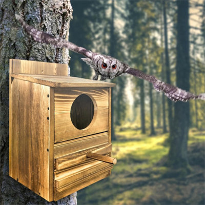 Real Wood Screech Owl House Outdoor Nesting Box With Stand from B&Q
