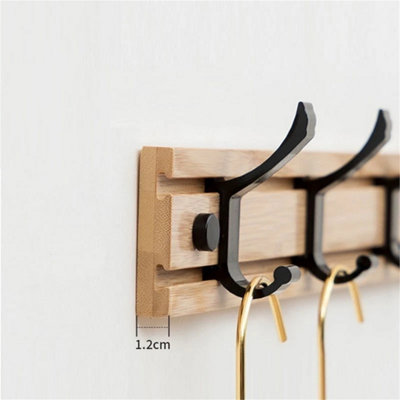  - Wall & Door Mounted Coat Rack6 Hooks Wooden Hanger Board 60Cm For Clothes Storage