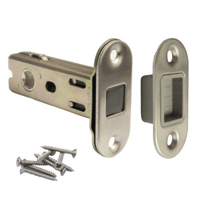 Magnetic Tubular Mortice Latch 57mm Backset Round Satin from B&Q