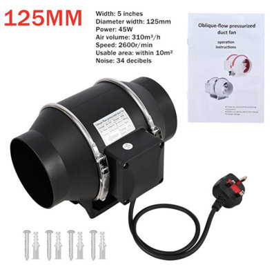  - Quiet Inline Extractor Fan Bathroom&hydroponics Ventilation High Power Black (5" 125mm 45W)