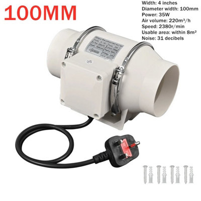  - Quiet Inline Extractor Fan Bathroom&hydroponics Ventilation High Power White (4" 100mm 35)