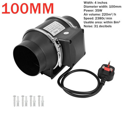  - Inline Extractor Fan Bathroom&hydroponics Ventilation High Power Black (4" 100mm 35W)