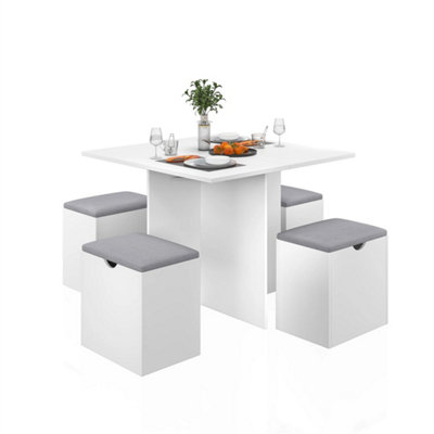  - White  Wooden Dining Table & Chairs Set Space Saving