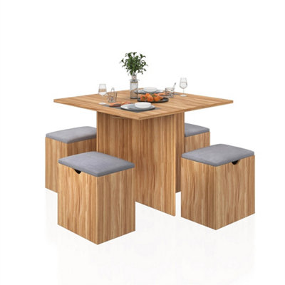  - Oak  Wooden Dining Table & Chairs Set Space Saving