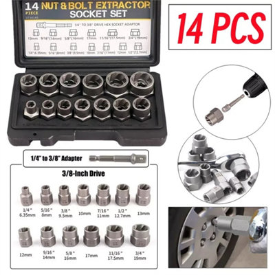 14Pcs Twist Socket Extractor Tool Set Locking Wheel Nut Remover from B&Q