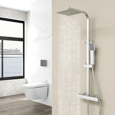 Chrome Thermostatic Exposed Shower Mixer Square Twin Head Set