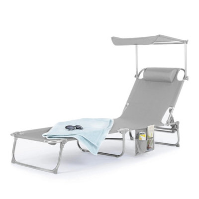  - Folding Sun Lounger With Sun Shade Reclining Garden Chair