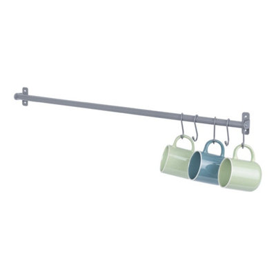  - 79Cm Wall Mounted Rail Grey With 5 S Hooks Kitchen Storage Rack