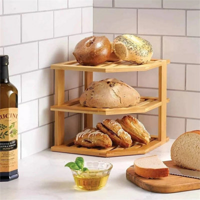 Bamboo 3 Tier Corner Shelf Rack Organiser Freestanding from B&Q