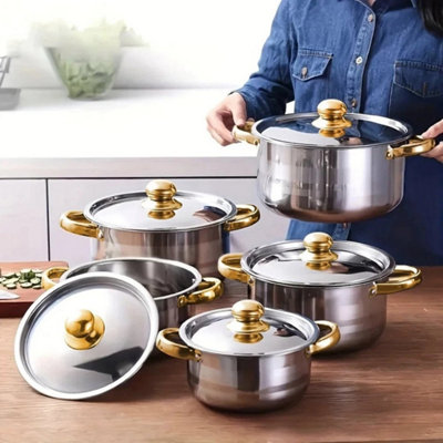  - 5Pcs Kitchen Cookware Set Stainless Steel Non Stick Saucepans Pots Pans & Lids