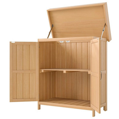  - Outsunny Wooden Garden Shed Double Door Tool Storage House74X43X88CmNatural