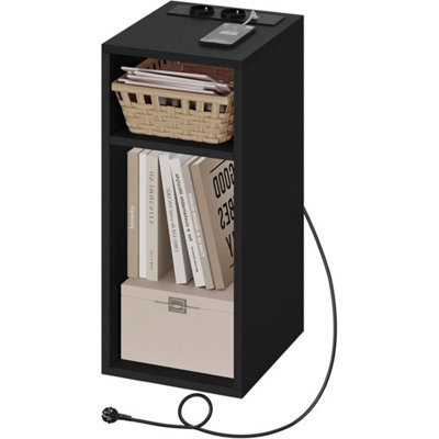  - Bedside Table Side Table Bedside Cabinet Storage Nightstand W/ Charging Station 1X Black Beside Table