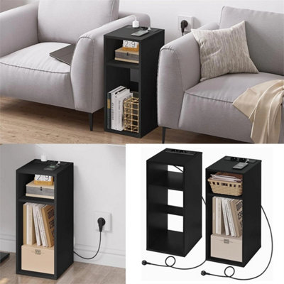  - Bedside Table Side Table Bedside Cabinet Storage Nightstand W/ Charging Station 2X Black Beside Table