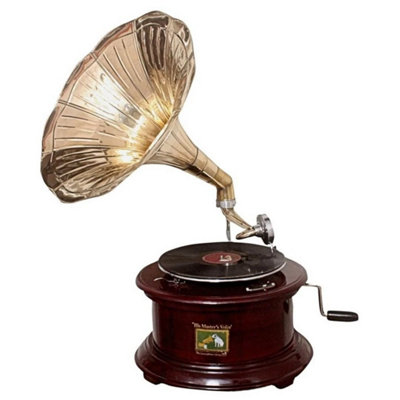  - Replica Gramophone Player 78 Rpm Round Phonograph Brass Horn Hmv Vintage Mech