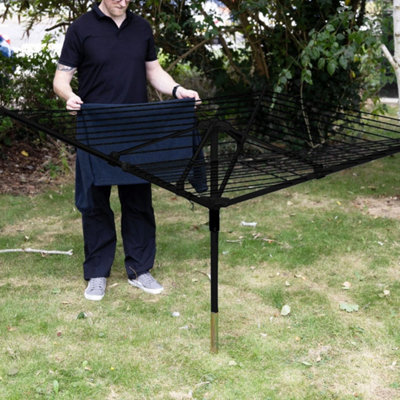  - 4 Arm Rotary Washing Line Black Heavy Duty Outdoor Clothes Dryer 45M
