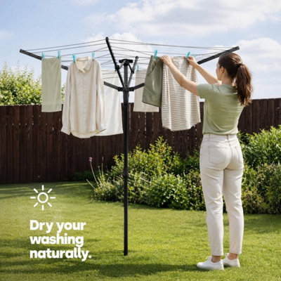  - 45M Outdoor Dryer Rotary Washing Line 4 Arm Clothes Airer Heavy Duty Black