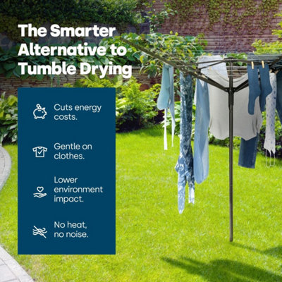  - 45M Outdoor Dryer Rotary Washing Line 4 Arm Clothes Airer Heavy Duty Charcoal