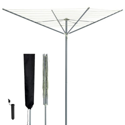  - 45M Outdoor Dryer Rotary Washing Line 4 Arm Clothes Airer Heavy Duty Grey