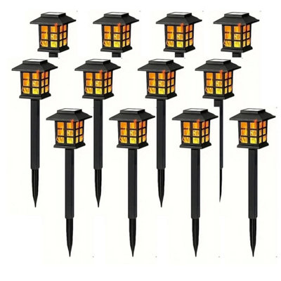  - 12Pcs Flame Effect Solar Outdoor Lights Stake Garden Path Flickering Led Torch Lamp