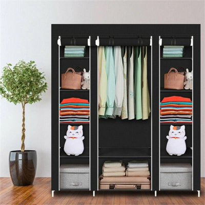  - Wardrobe Clothes Storage Hanging Rail Shelving Fabric Canvas