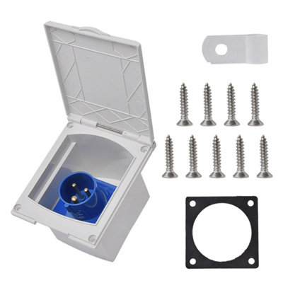  - White 230V Mains Hook Up Inlet Socket For Caravan Motorhome