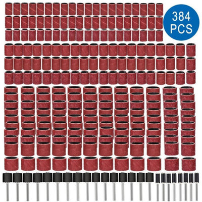  - 384Pcs Sander Sanding Band Sleeve Drum Rubber Mandrel Set For Dremel Rotary Tool