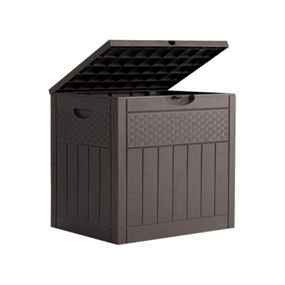  - Rattan Effect Garden Storage Box Lockable Plastic Outdoor Storage Deck Chest Lid