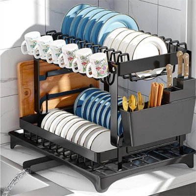 2 Tier Dish Drainer Rack With Drip Tray & Cutlery Holder from B&Q