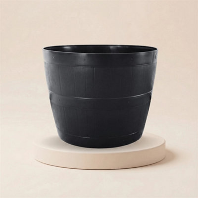  - Barrel Planter Tub Plastic Garden Flower Plant Black Planter Tree Pot