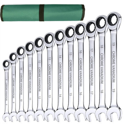 12Pcs Combination Ratchet Spanner Set 8-19mm Chrome from B&Q
