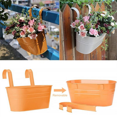  - 4X Oval Metal Plant Flower Pot Fence Balcony Garden Outdoor Hanging Planter