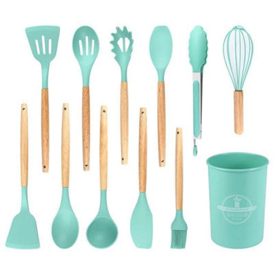  - 13 Piece Silicone Wooden Dispenser Set Non-Stick Cooking Utensils