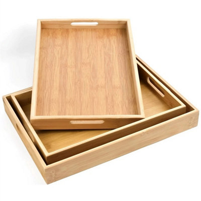 Light Wood Bamboo Serving Tray With Handles Rectangular from B&Q