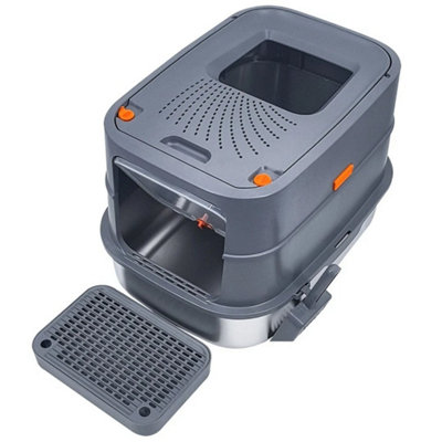  - Xxl Stainless Steel Cat Litter Box W/ Lid Enclosed Removable Litter Tray Big Pan