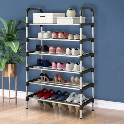  - 6 Tier Shoe Rack Metal Stand Entryway Shoes Storage Organiser Shelf Freestanding