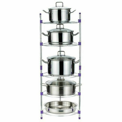  - 5 Tier Kitchen Pan Stand Saucepan Pot Rack Chrome Storage Organiser Shelf Holder