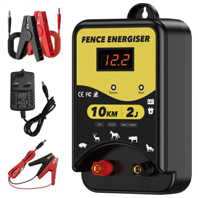 Electric Fence Energiser 2J 12V/220V Ipx5 10Km Outdoor Battery Powered Fencer from B&Q