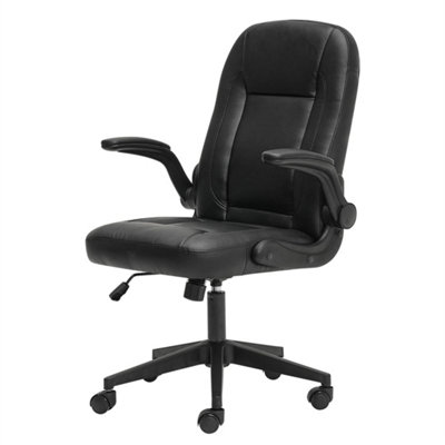 B&Q Ergonomic Office Computer Chair Pu Leather Swivel Recliner With Flip-Up Armrests