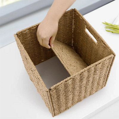 Foldable Faux Wicker Storage Cubes Decorative Baskets With Handles from B&Q