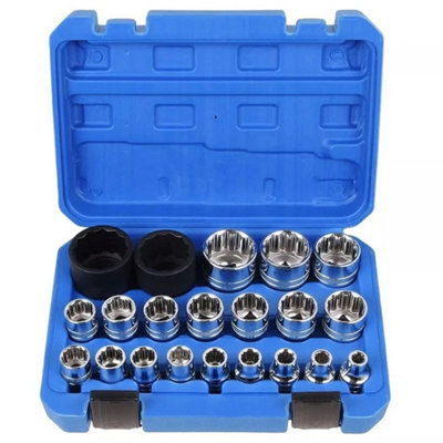  - 21Pc 1/2 Spline Socket Set Cr-V Metric 12Pt 8-36mm Universal