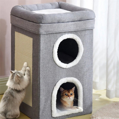 3 Layer Cat House Cave Cushions Foldable Cat Bed Cat Scratching Board from B&Q