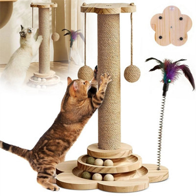 Cat Scratching Post Sisal Cat Scratcher For Indoor Kitten Feather Toy from B&Q